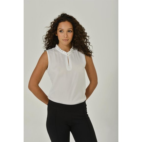 Sleeveless Keyhole Blouse | Ruffle Neck Blouse | NWT | Compare to Misook - Picture 3 of 9